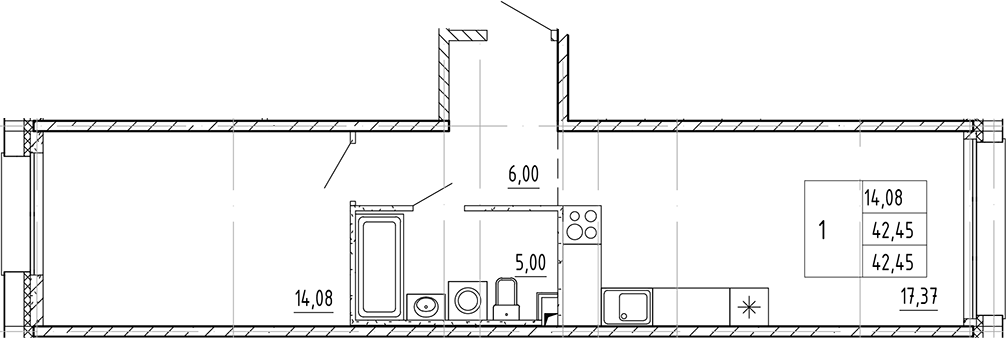 Планировка — PLUS Пулковский, 1-комн., 42 м²