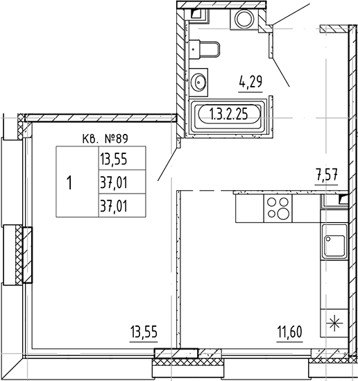 Планировка — PLUS Пулковский, 1-комн., 37 м²