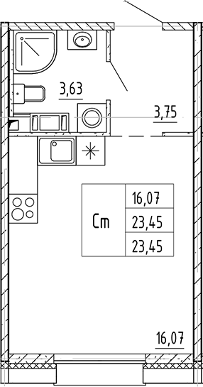 Планировка — PLUS Пулковский, Студия, 23 м²
