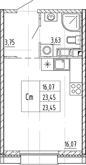 Планировка — PLUS Пулковский, Студия, 23 м²