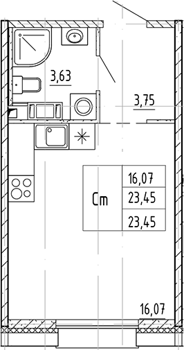 Планировка — PLUS Пулковский, Студия, 23 м²
