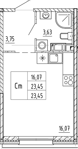 Планировка — PLUS Пулковский, Студия, 23 м²
