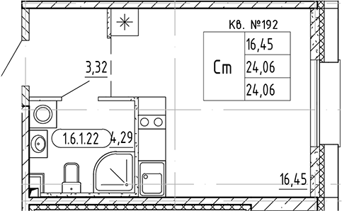 Планировка — PLUS Пулковский, Студия, 24 м²
