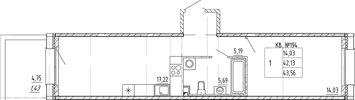 Планировка — PLUS Пулковский, 1-комн., 42 м²