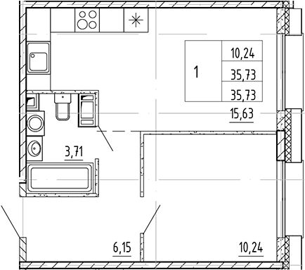 Планировка — PLUS Пулковский, 1-комн., 36 м²