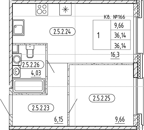 Планировка — PLUS Пулковский, 1-комн., 36 м²