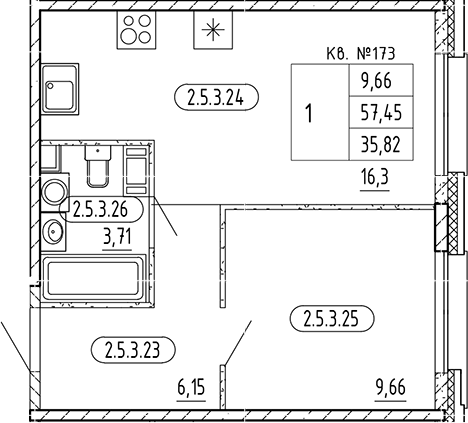 Планировка — PLUS Пулковский, 1-комн., 36 м²