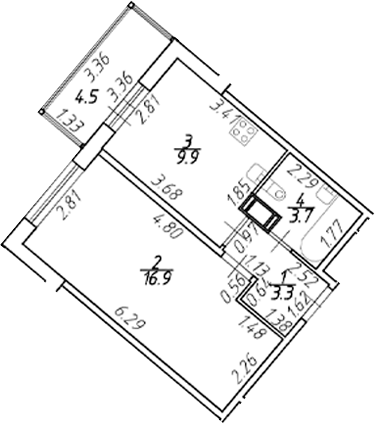 Планировка — Полис ЛАВрики, 1-комн., 34 м²