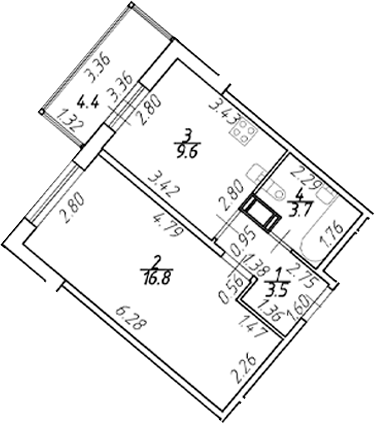 Планировка — Полис ЛАВрики, 1-комн., 34 м²
