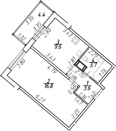 Планировка — Полис ЛАВрики, 1-комн., 34 м²