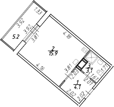 Планировка — Полис ЛАВрики, Студия, 23 м²