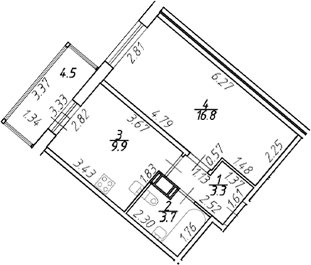 Планировка — Полис ЛАВрики, 1-комн., 34 м²