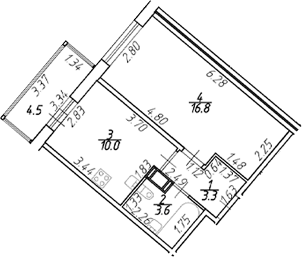Планировка — Полис ЛАВрики, 1-комн., 34 м²