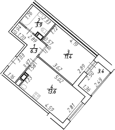 Планировка — Полис ЛАВрики, 2-комн., 35 м²