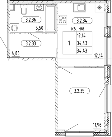 Планировка — PLUS Пулковский, 1-комн., 34 м²