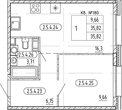 Планировка — PLUS Пулковский, 1-комн., 36 м²