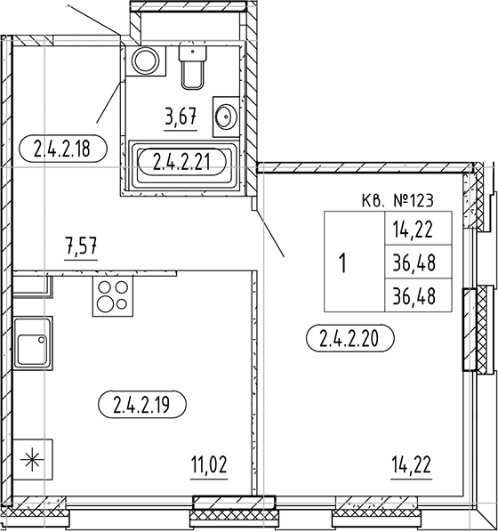 Планировка — PLUS Пулковский, 1-комн., 36 м²