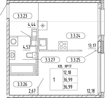 Планировка — PLUS Пулковский, 1-комн., 37 м²