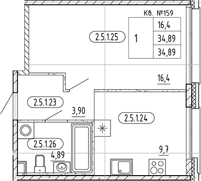 Планировка — PLUS Пулковский, 1-комн., 35 м²