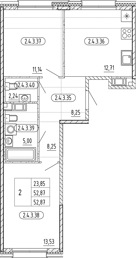Планировка — PLUS Пулковский, 2-комн., 53 м²