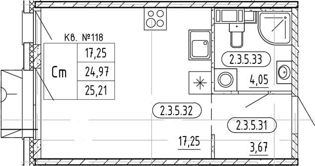 Планировка — PLUS Пулковский, Студия, 25 м²