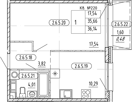 Планировка — PLUS Пулковский, 1-комн., 36 м²