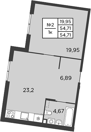 Планировка — BAKUNINA 33, 2-комн., 55 м²