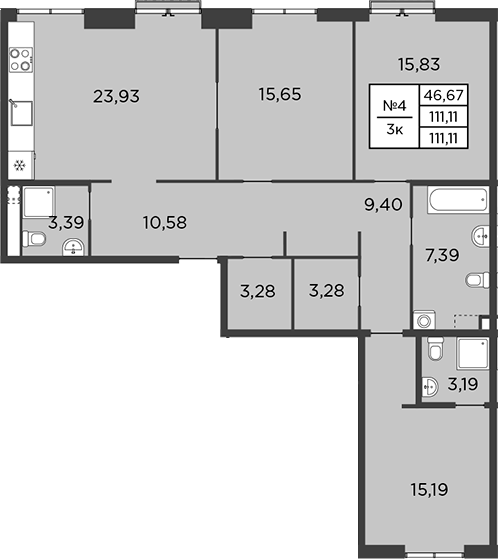 Планировка — BAKUNINA 33, 4-комн., 111 м²