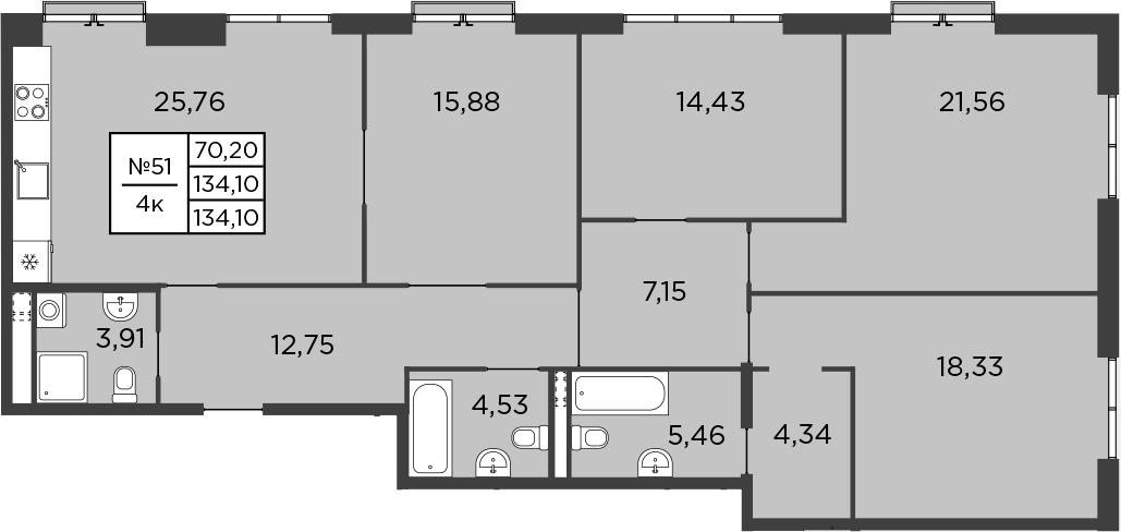 Планировка — BAKUNINA 33, 5-комн., 133 м²