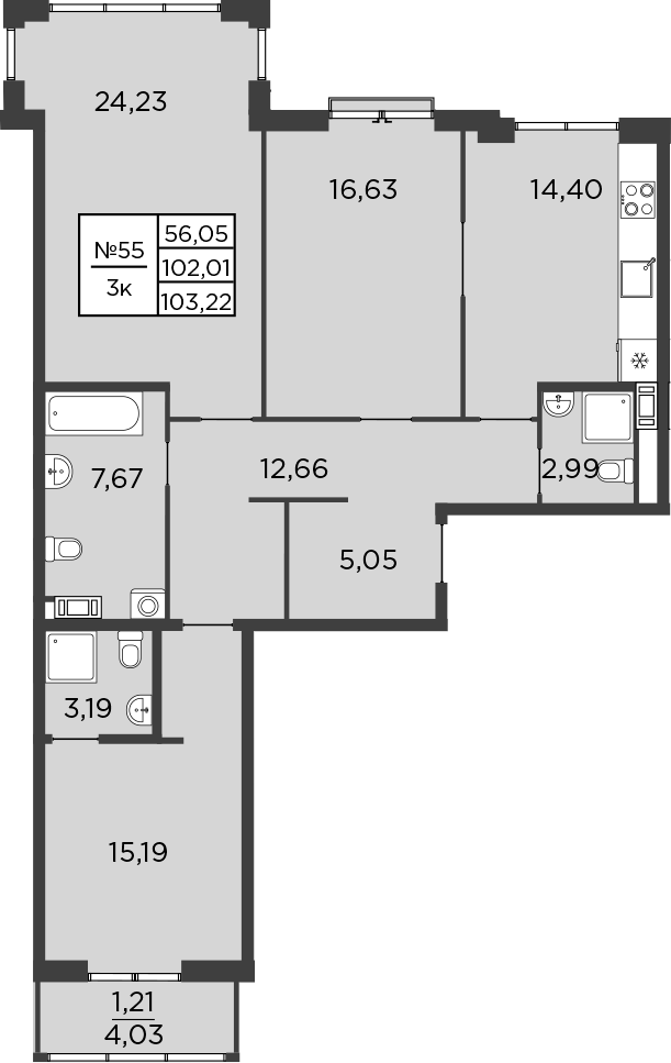 Планировка — BAKUNINA 33, 3-комн., 102 м²