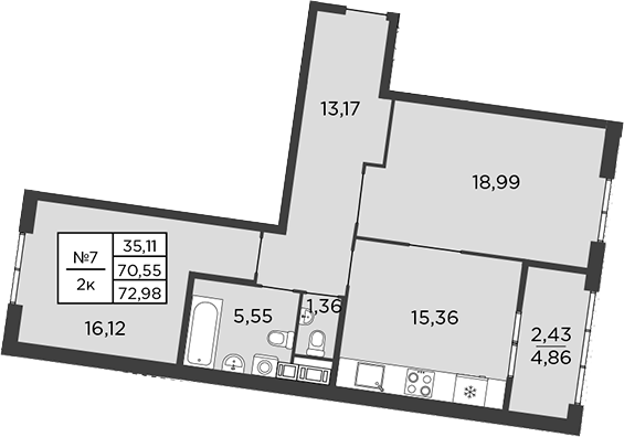 Планировка — BAKUNINA 33, 2-комн., 71 м²