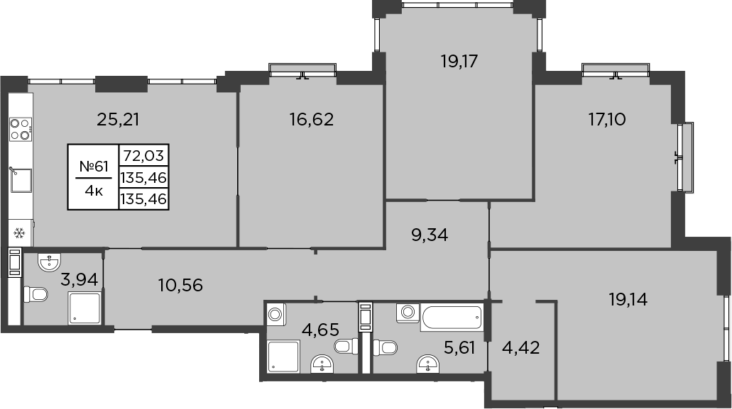 Планировка — BAKUNINA 33, 5-комн., 135 м²