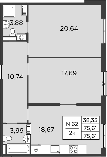 Планировка — BAKUNINA 33, 2-комн., 76 м²