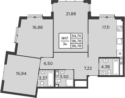 Планировка — BAKUNINA 33, 3-комн., 97 м²