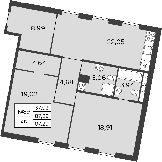 Планировка — BAKUNINA 33, 3-комн., 87 м²