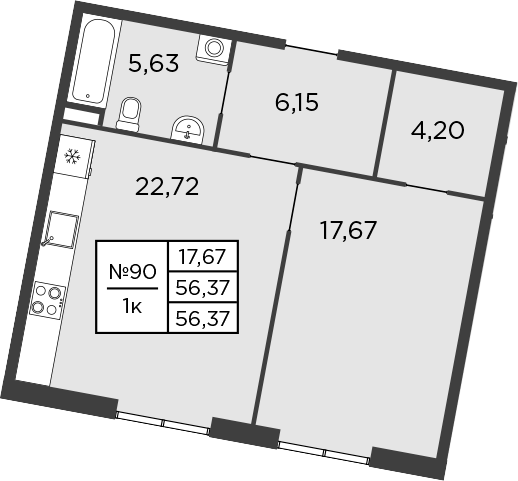 Планировка — BAKUNINA 33, 2-комн., 56 м²