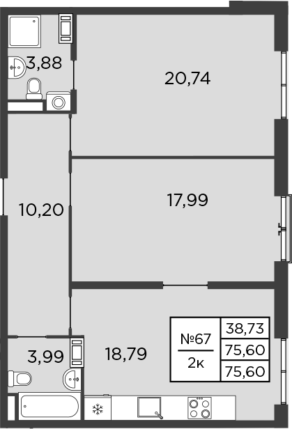Планировка — BAKUNINA 33, 2-комн., 76 м²