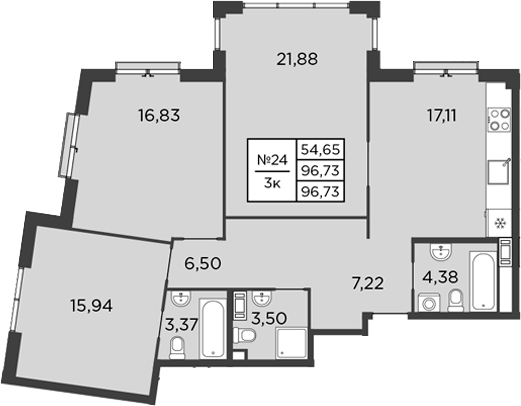 Планировка — BAKUNINA 33, 3-комн., 97 м²