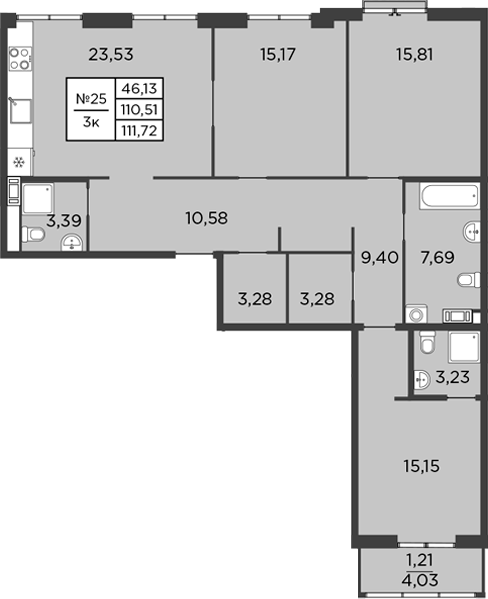 Планировка — BAKUNINA 33, 4-комн., 111 м²