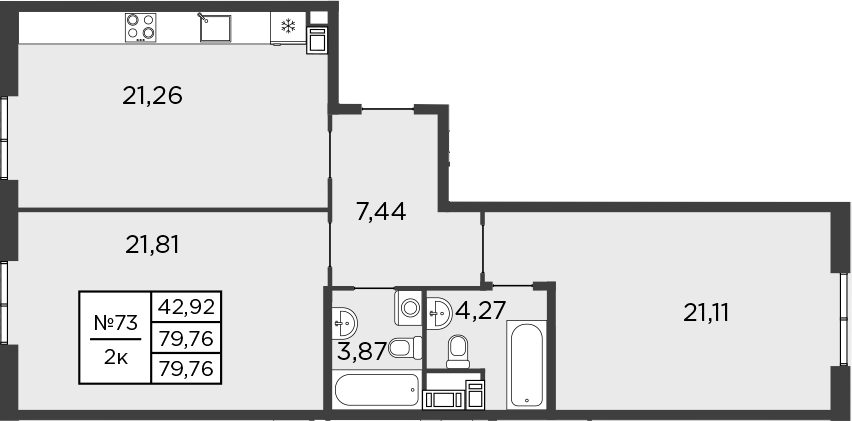 Планировка — BAKUNINA 33, 2-комн., 80 м²