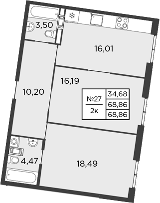 Планировка — BAKUNINA 33, 2-комн., 69 м²