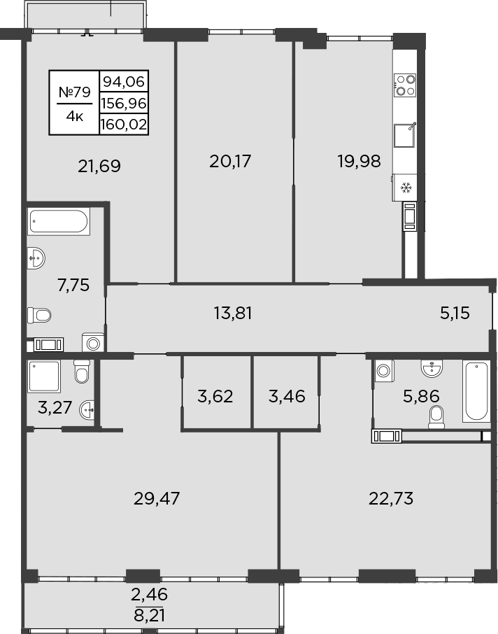 Планировка — BAKUNINA 33, 4-комн., 156 м²
