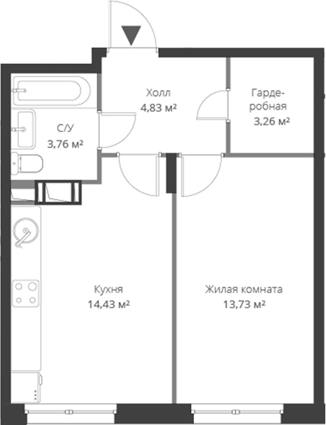 Планировка — ВЕРЕН НОРТ Cертолово, 2-комн., 40 м²