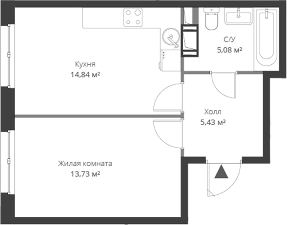 Планировка — ВЕРЕН НОРТ Cертолово, 2-комн., 39 м²