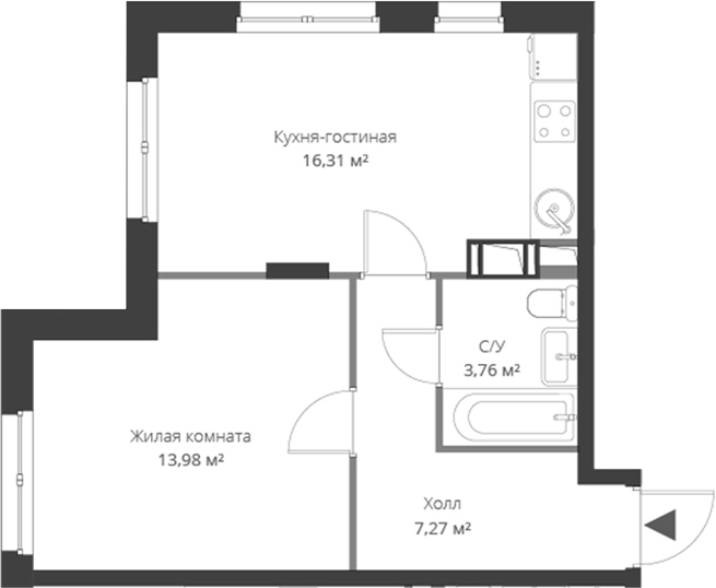 Планировка — ВЕРЕН НОРТ Cертолово, 2-комн., 41 м²
