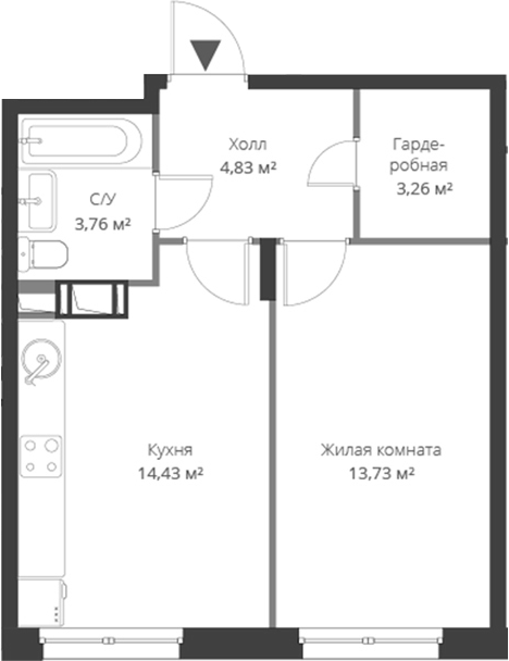 Планировка — ВЕРЕН НОРТ Cертолово, 2-комн., 40 м²