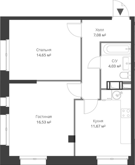 Планировка — ВЕРЕН НОРТ Cертолово, 3-комн., 54 м²