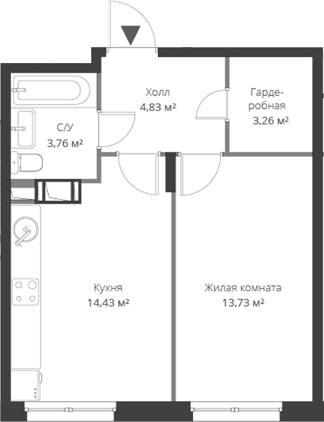 Планировка — ВЕРЕН НОРТ Cертолово, 2-комн., 40 м²