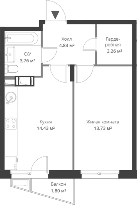 Планировка — ВЕРЕН НОРТ Cертолово, 2-комн., 40 м²