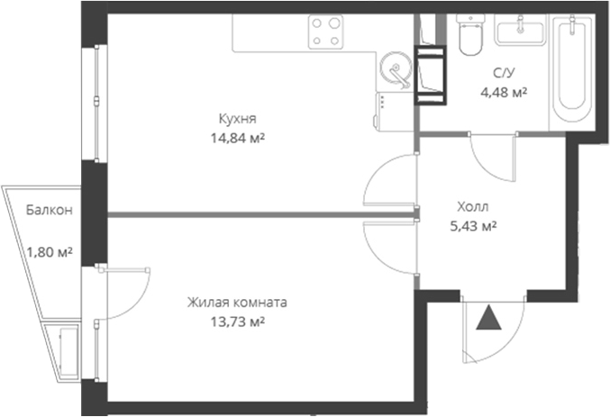 Планировка — ВЕРЕН НОРТ Cертолово, 2-комн., 38 м²